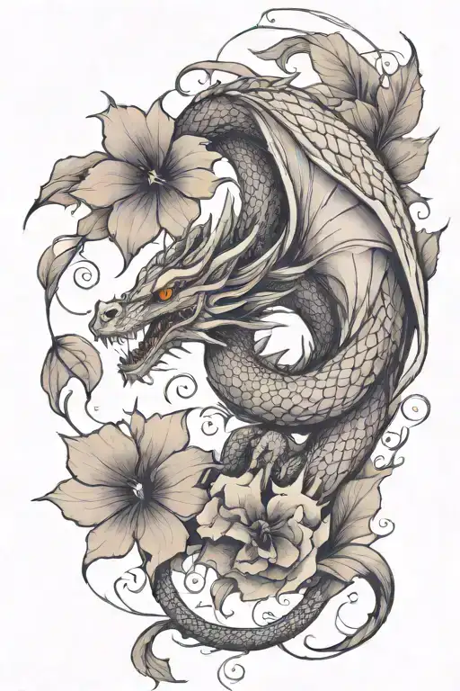 Feminine Flying Dragon With Violets Simple