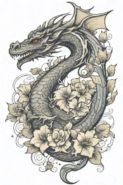 Cute Feminine Flying Dragon With Violets Simple