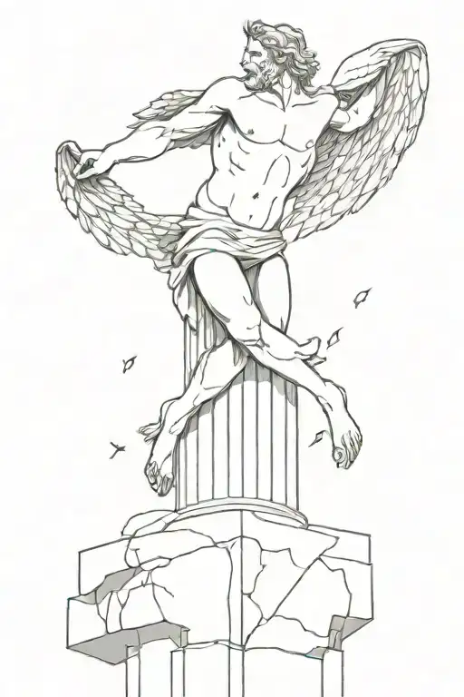 Icarus Falling Atlas Holding Stood On Broken Pillar