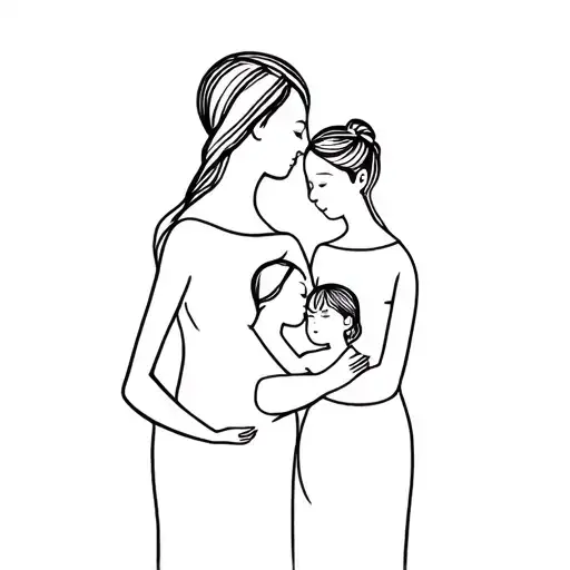 Mother And 2 Children And Mom