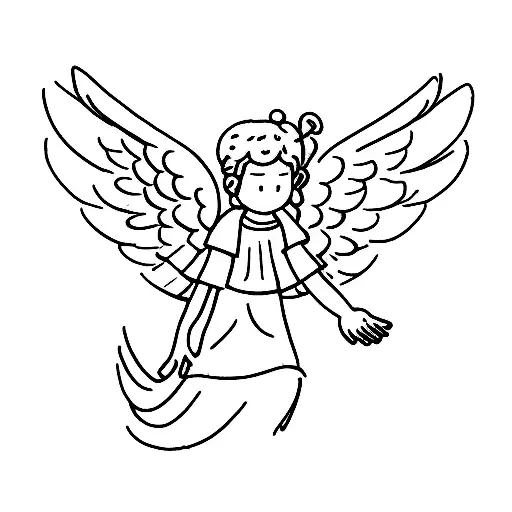 A Minimalist Tattoo Of A Guardian Angel Embracing A Small Child