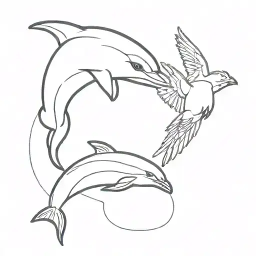 Dolphin And A Parrot Sitting Together