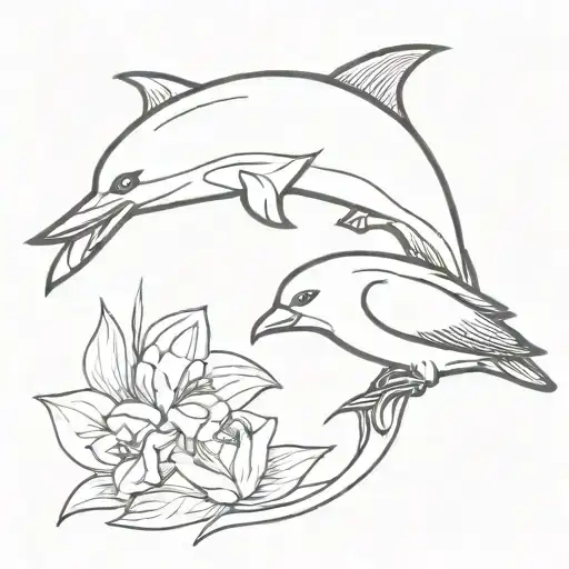 Dolphin And A Parrot Sitting Together Symbolizing The Client's Love