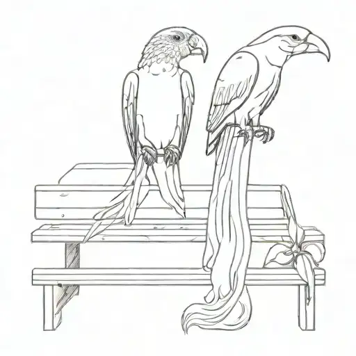 One Parrot And One Dolphin Sitting On A Bench