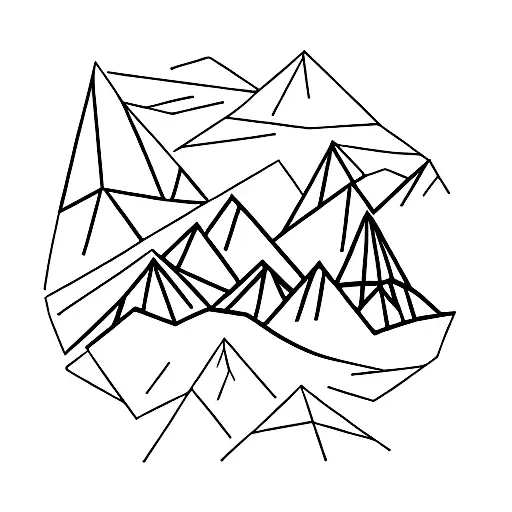 A Geometric Mountain Range With Trees In The Foreground