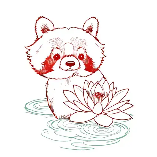 Red Panda And Water Lily