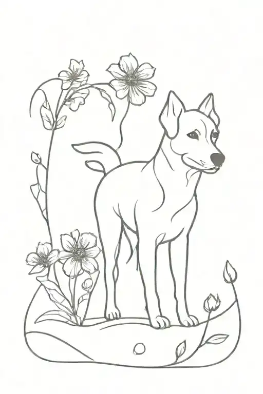 Dog And Flowers Growing