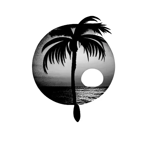 Palm Tree Surfboard And Sunset