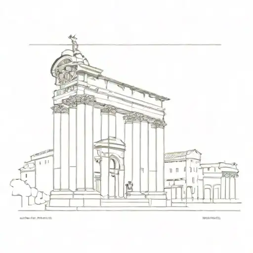 A Minimalist Representation Of The Roman Forum With A Blueprint Overlay
