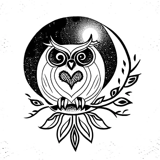 Owl With Boho Moon And Ornamental Timeline