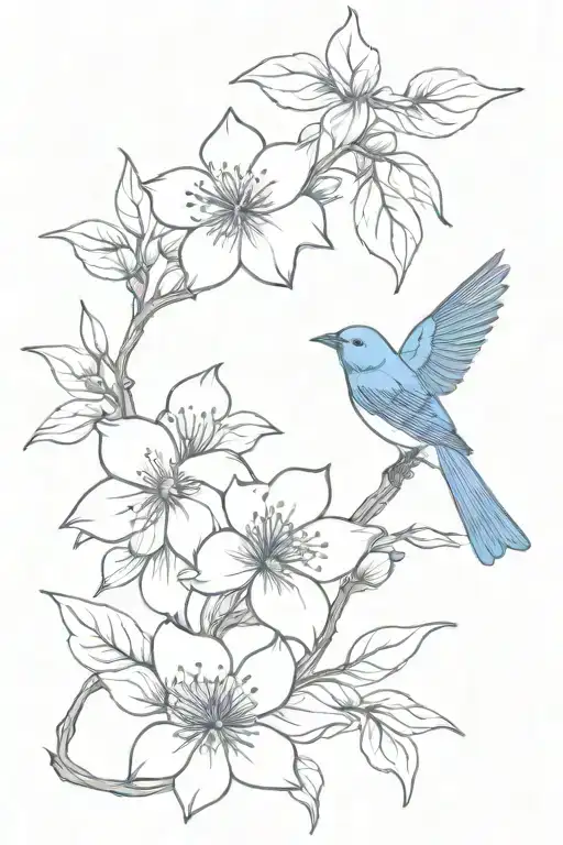 Japanese Kerry Rose Flowers And Indigo Bunting