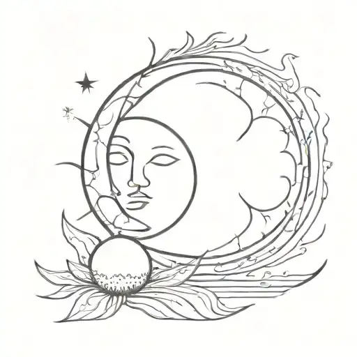 Sun Moon Merging Together Representing