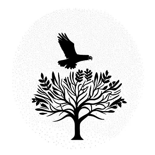 Eagle With A Big Tree Family