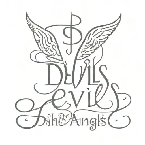 Devils And Angels Word In Cursive