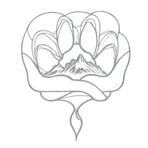 Bear Paw With Mountain And Bear Inside Paw
