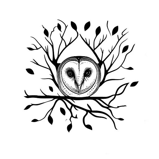 Barn Owl With Oak Branches Instead Of Antlers Like A Deer
