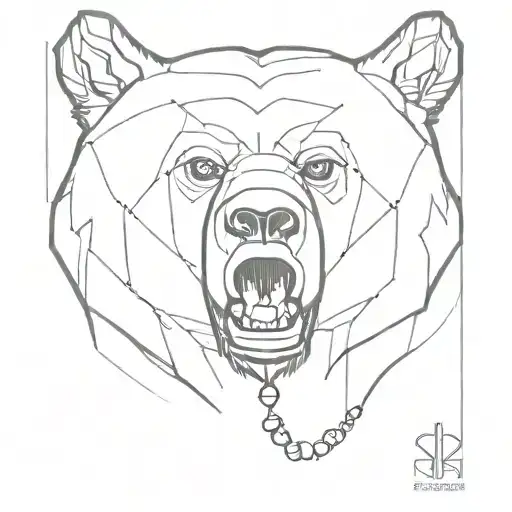 Bear Head Profile Holding Rosary In Mouth Open