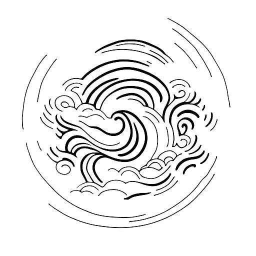 A Minimalist Tattoo Of A Wave With A Serene Face Of The Moon Reflected On Its Surface