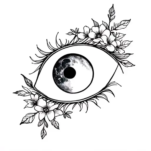 Create An Eye That All Sees With Moon And Flowers