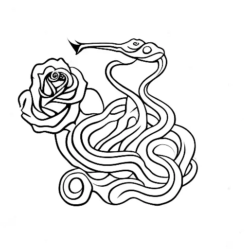 Snake Bitting A Dagger With Roses