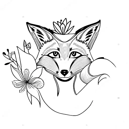 Fox Girl In Flowers And With 3 Tails
