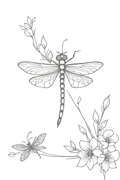 Dragonfly With Flowers And Bee