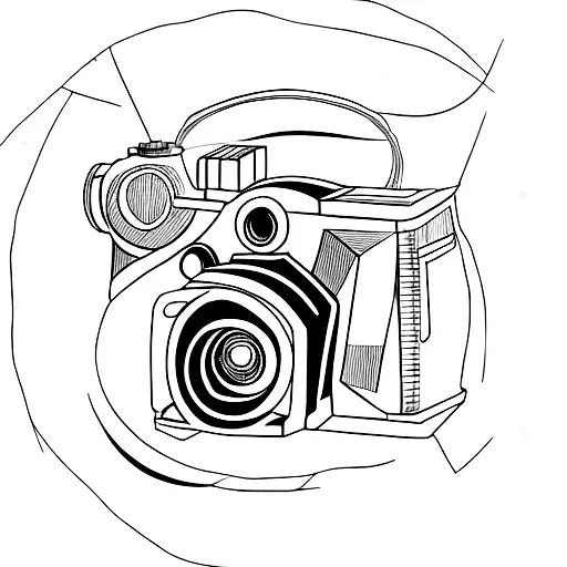 A Minimalist Tattoo Of A Ring And A Bracelet Forming A Film Camera And A Game Console