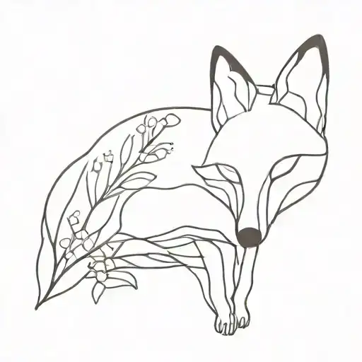 Black Outline Of A Fox With Colourful Foget Me Nots Inside It
