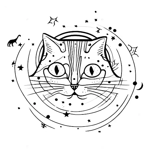 Cat Walking Under Night Sky With Moon And Stars