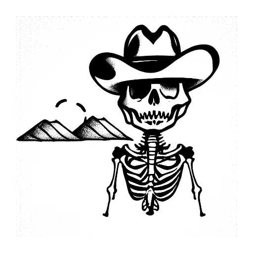 Skeleton Cowboy In The Desert Next To A Cactus