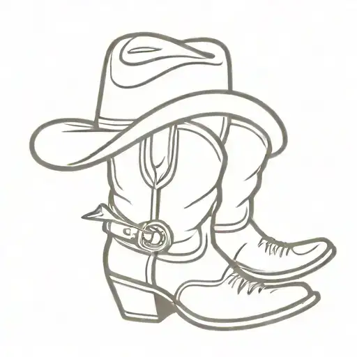 Cowboy Boots With Cowboy Hat Resting On Side