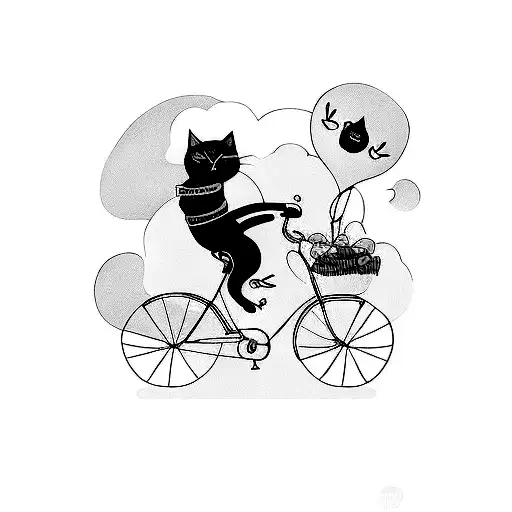 Black Cat On Bicycle