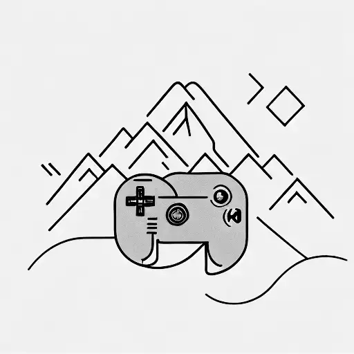 A Minimalist Tattoo Of A Game Controller Surrounded By Mountain Peaks