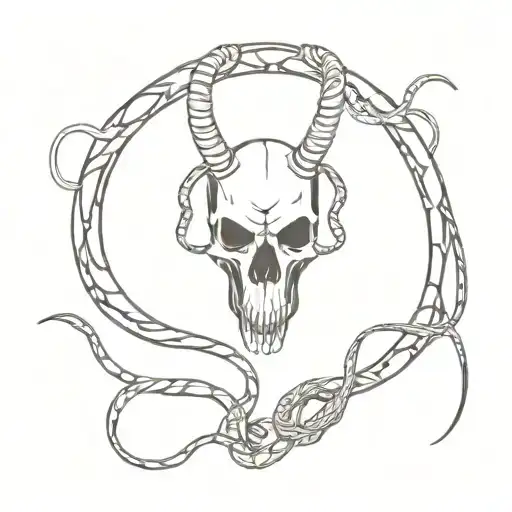 Reindeers Horn Skull And Snake Coiled