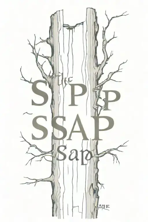 The Word Sap Written Vertically On A Thin Tree Trunk