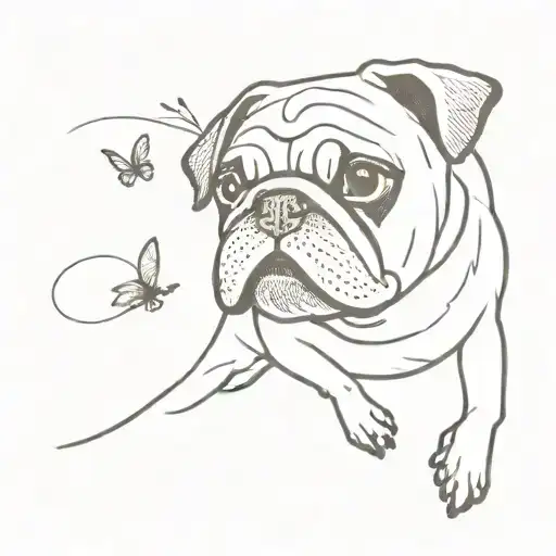 Pug Dog And Butterfly Flying