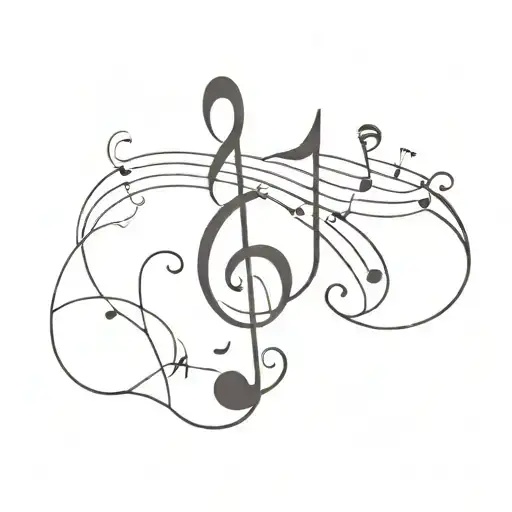 A Minimalist Tattoo Design Combining Elements Of Music Notes And Philosophical Symbols