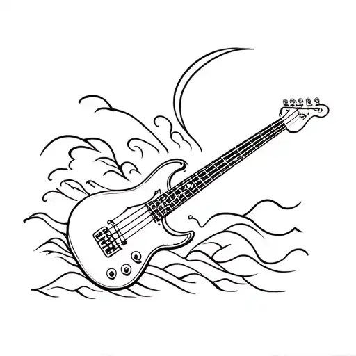 Bass Guitar With Waves Crashing