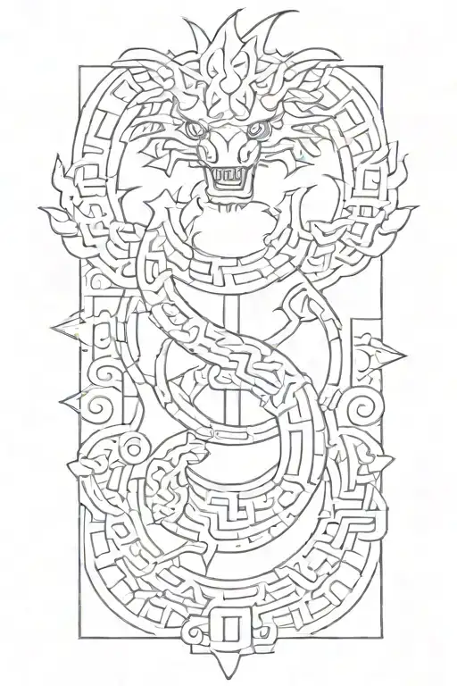 Aztec Dragon Wrapping Around A Cross Made