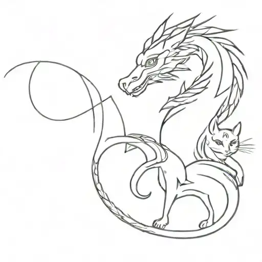 Paired Tattoo Dragon And Cat