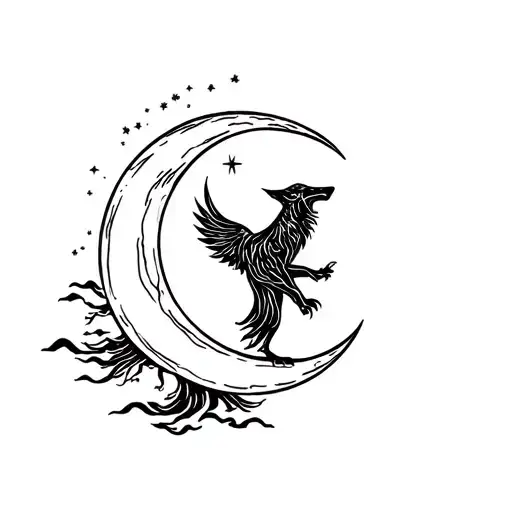 Phoenix And Wolf Howling The Moon