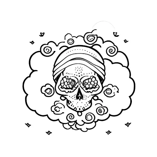 A Minimalist Tattoo Of A Cloud Shaped Like A Skull