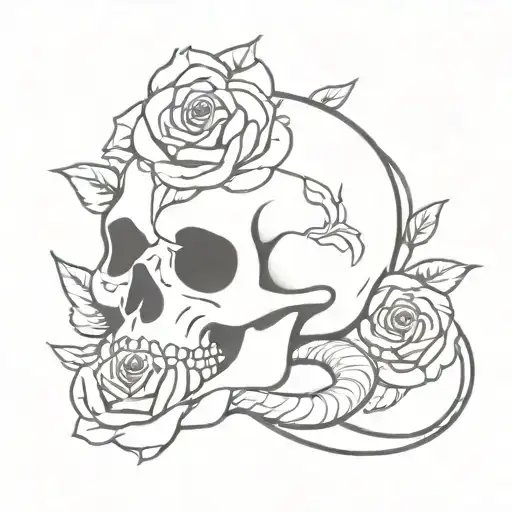 Little Skull With Roses And A Snake