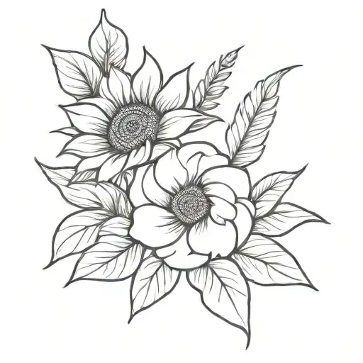 Flower Bouquet With A Sunflower And A Rose