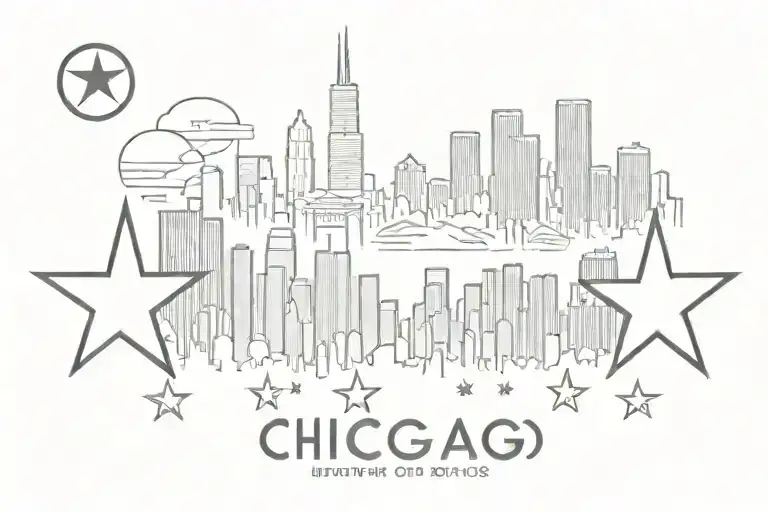 Chicago Stars With Skyline Outline Above