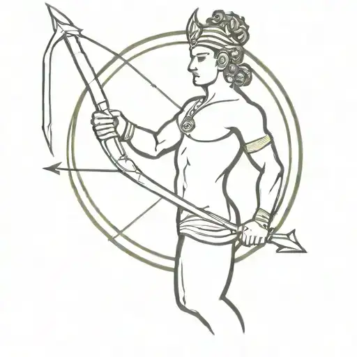 Lord Arjuna Pointing A Bow And Arrow At A Pisces Sun Sign