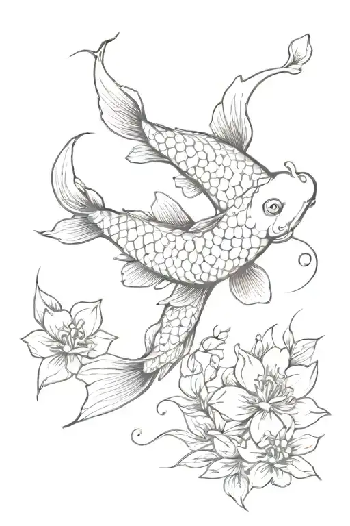 Koi Fish With Flowers