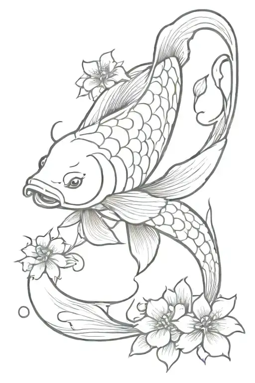 Koi Fish With Flowers