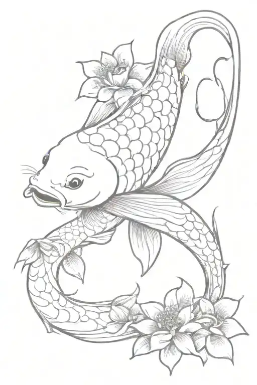 Koi Fish With Flowers