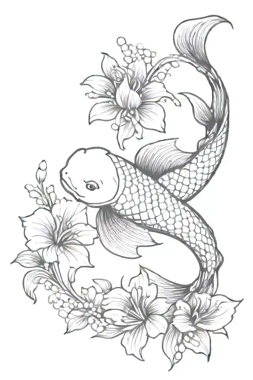 Koi Fish With Flowers